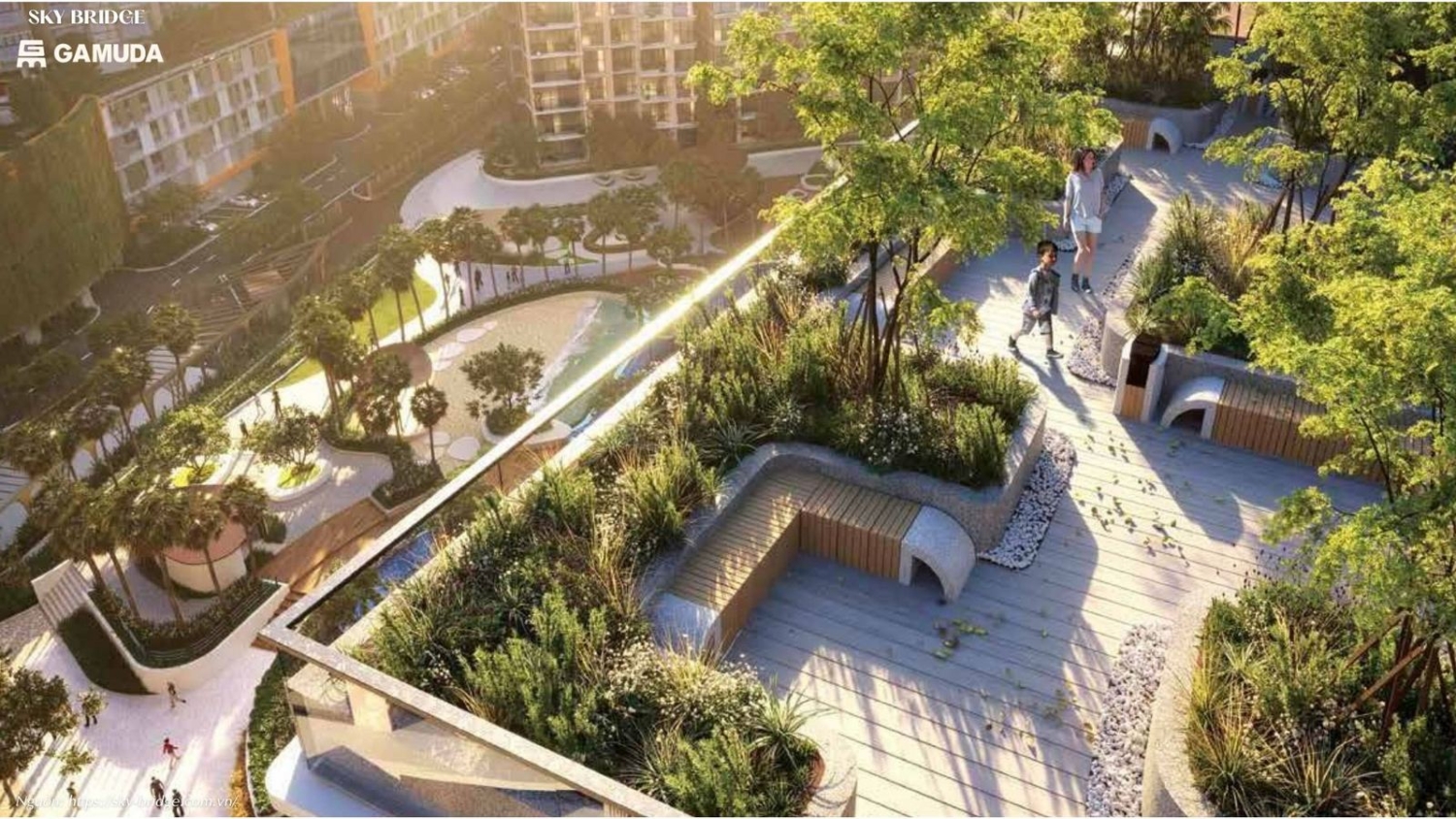 Đường dạo bộ quanh công viên dự án chung cư SkyBridge Thuận An