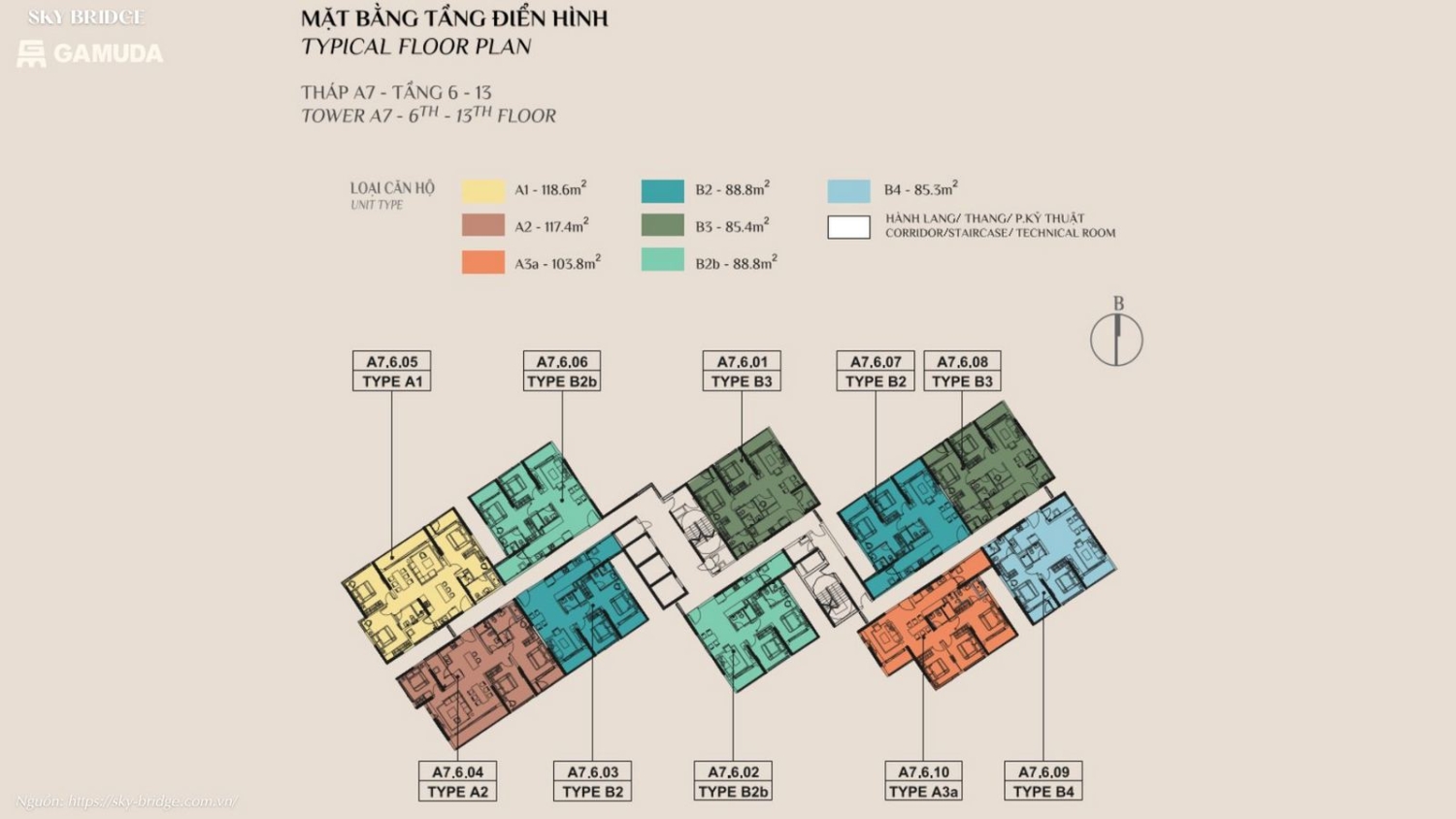 Mặt bằng căn hộ điển hình dự án chung cư SkyBridge